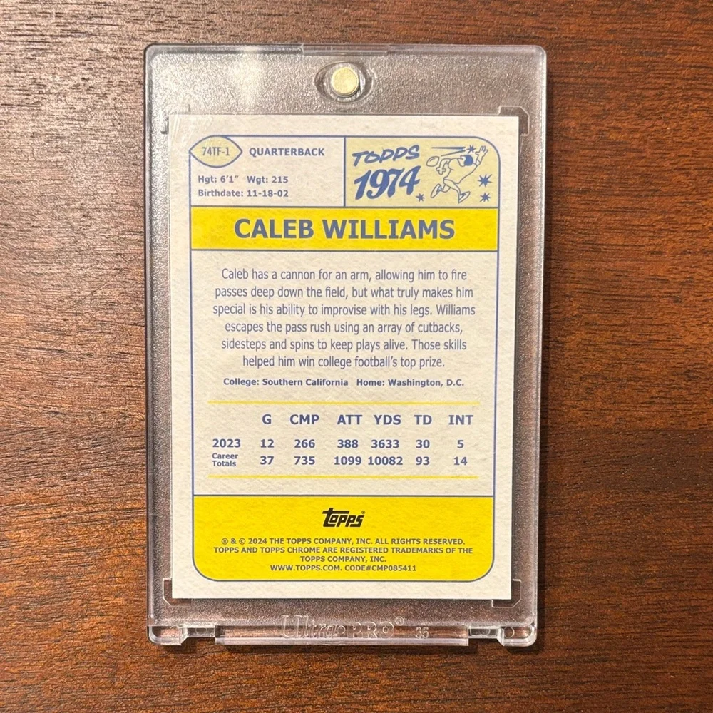 Caleb Williams 2024 Topps Chrome Pink Refractor 1974 Rookie Card #74TF-1 - Picture 2 of 2